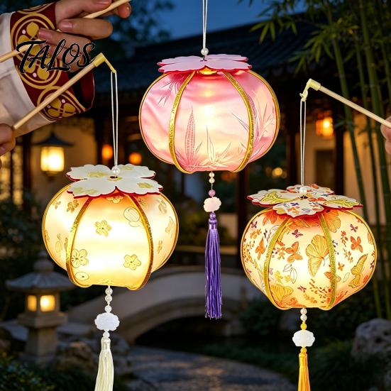 Chinese Style Persimmon Lantern Spring Festival DIY Material Kit, Light Up Handmade Shaped Home Decor Holiday Hanging Ornament with Tassel for