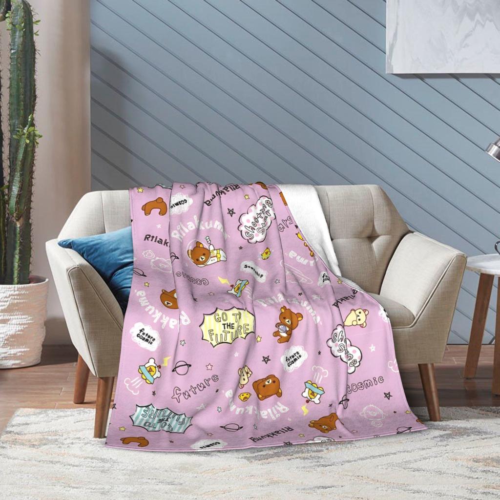 Rilakkuma Korilakkuma Cute Bear Knitted Blankets Flannel Kiiroitori Cartoon Ultra-Soft Throw Blanket Outdoor Quilt Multifunction