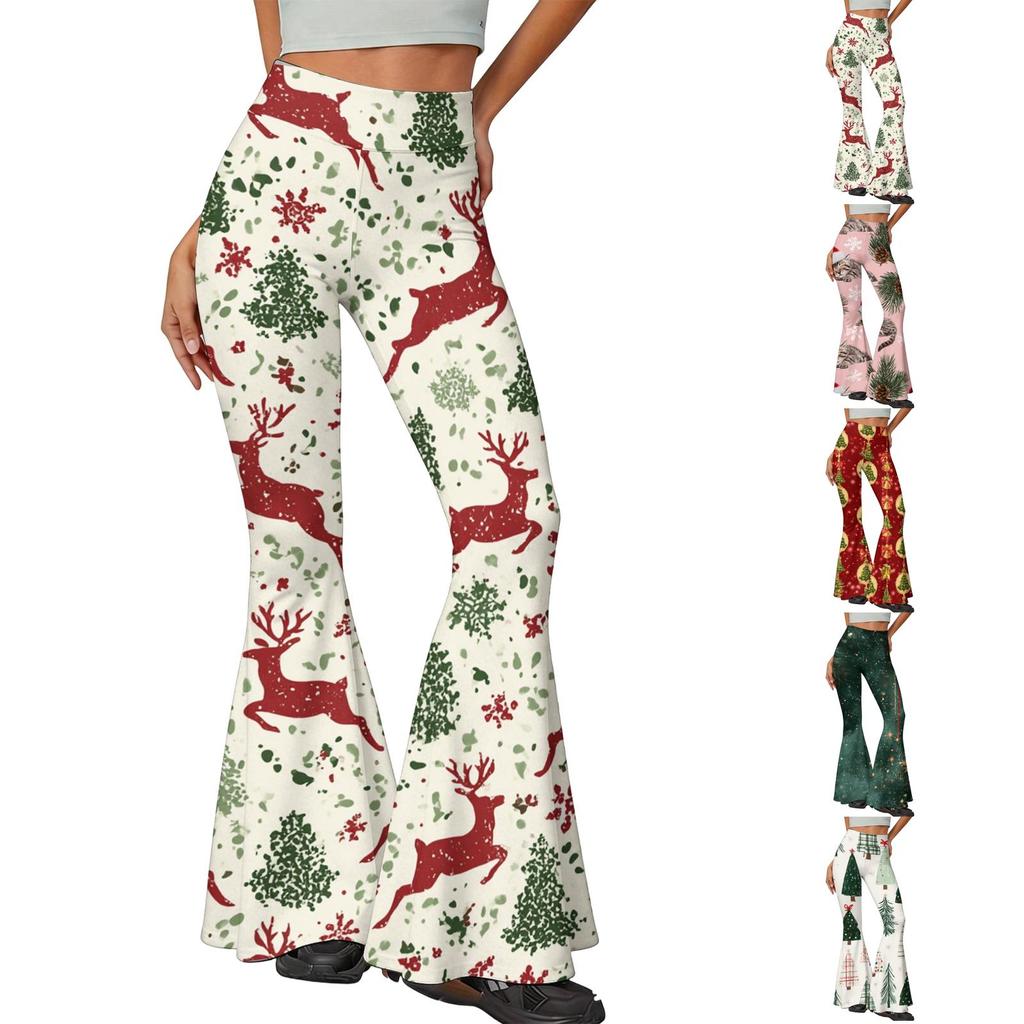 Women's Christmas Printed High Waisted Flared Yoga Pants Casual Slim Fit Everyday Wear