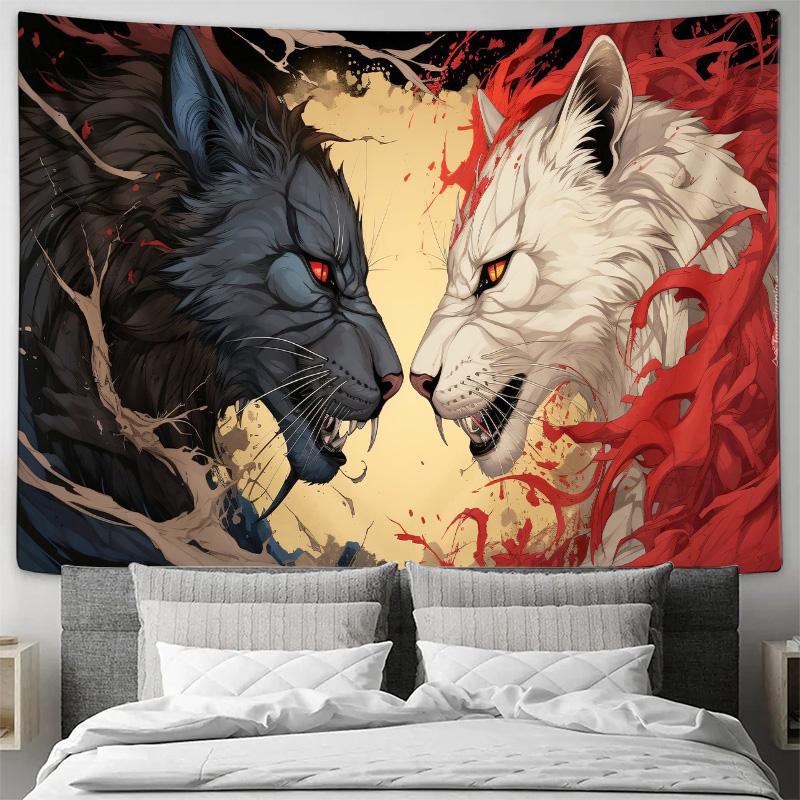 

Ice and Fire Wolf Battle Tapestry Unique Art Wall Decor 74x94cm(29x37in)