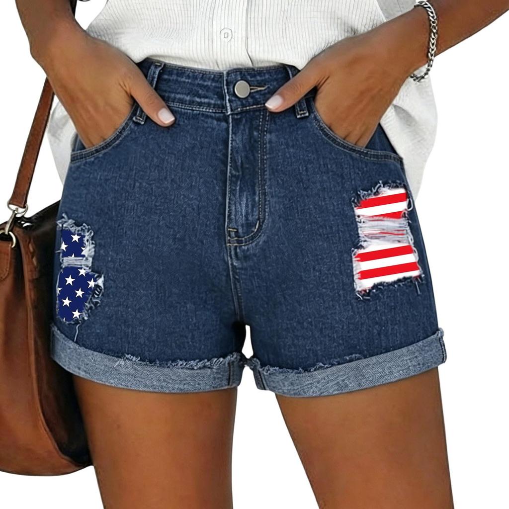 Women's Casual Denim Shorts with Pockets High Waist Rolled Hem Distressed Design Comfortable Fit Summer Wear