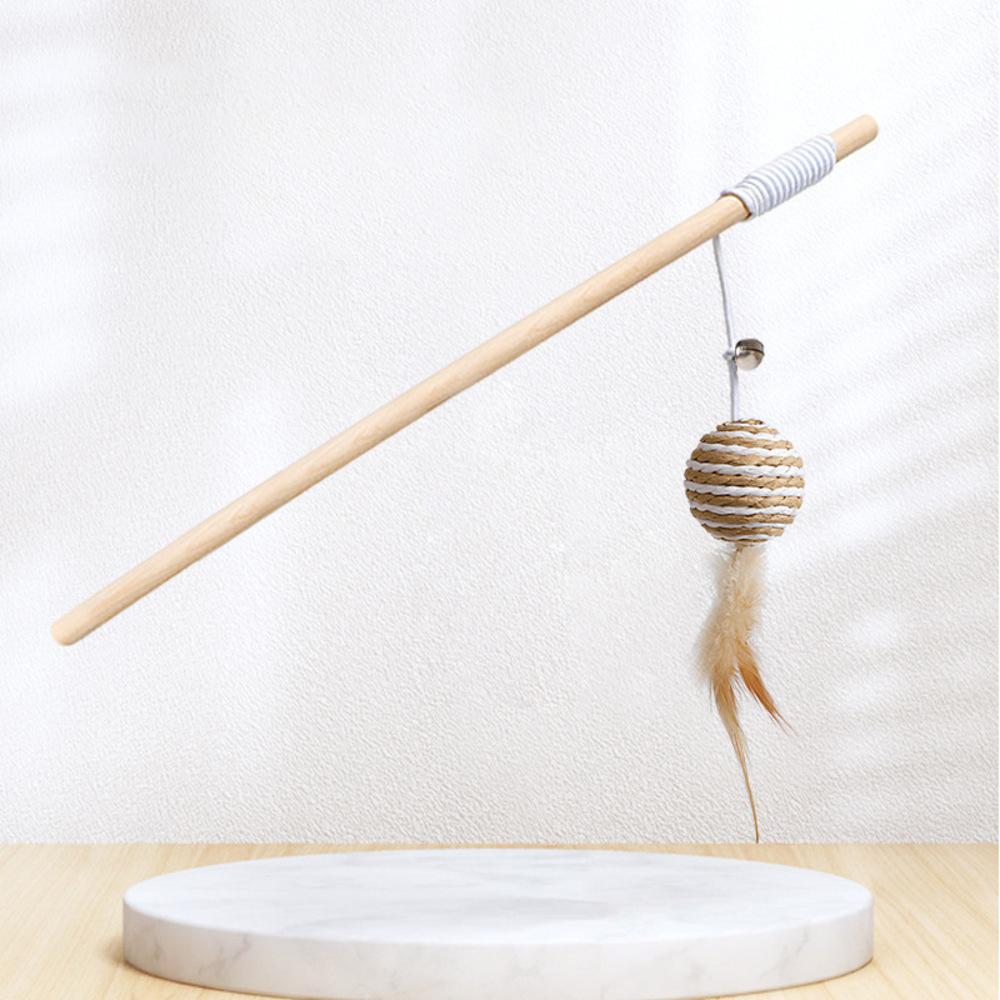 1PC Teaser Feather Toys Funny Bell Mouse Wooden Stick Cat Teaser Pet Interactive Boredom Relief Toy