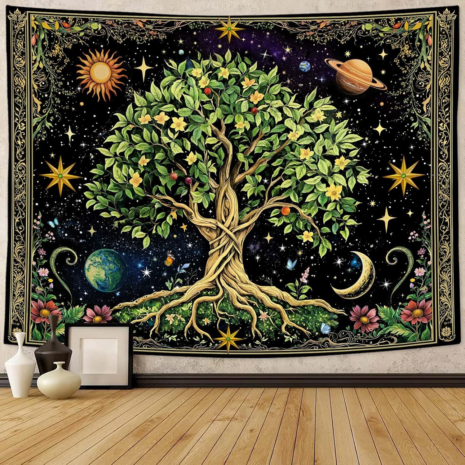 Vintage Wall Tapestry with Tree of Life by Zussun 75x100