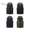 Men Vest Coat Hooded Drawstring Sleeveless Zipper Placket Waistcoat with Pockets Solid Color Thickened Quilted Vest Coat
