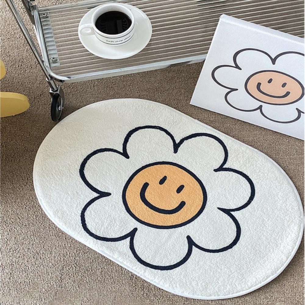 VIKAMA Floral Faux Cashmere Carpet, Living Room Entrance Foyer Door Mat, Bedroom Decoration, Home Bathroom Floor Mat