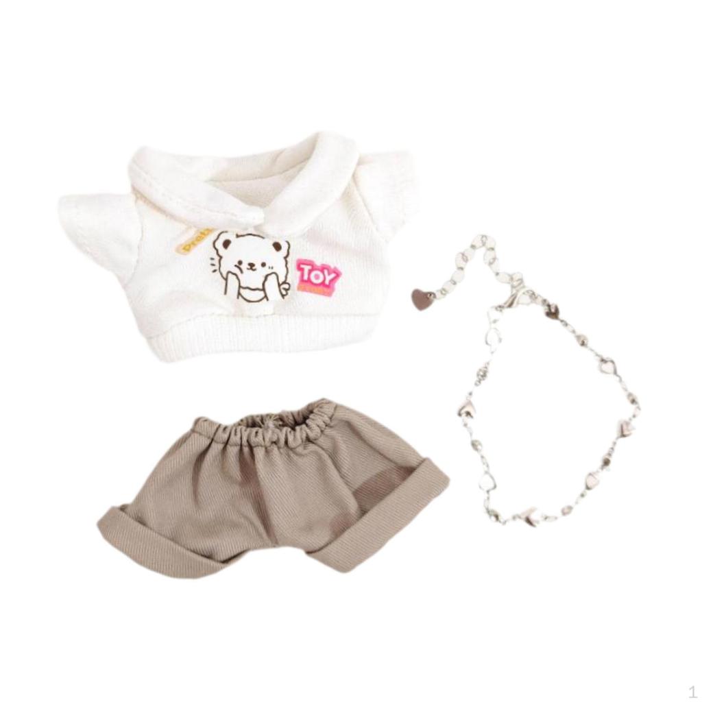 3Pcs Dolls T Shirt and Pants Necklace Accs for 17cm Boy Dress up