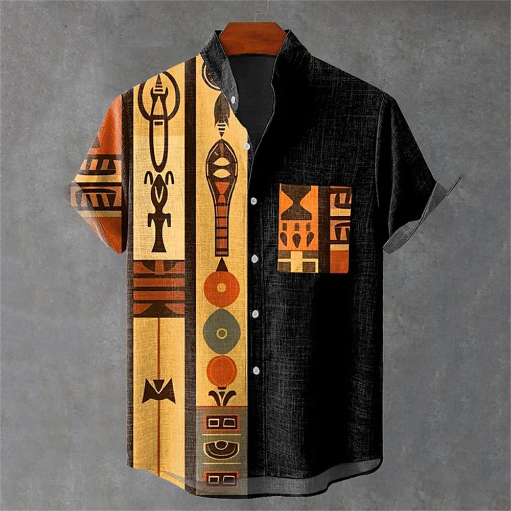 Men's Shirt 3D Retro Geometric Pattern Comfortable and Fashionable Short-sleeved Shirt Large Size Fast Delivery