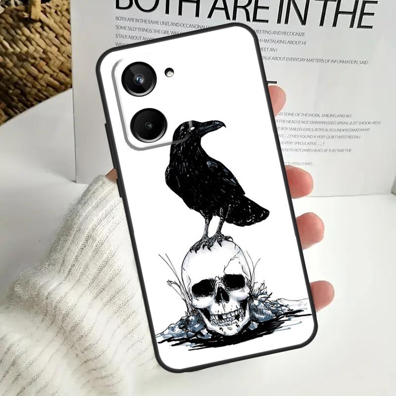 Crow Raven Dark Skull Case For Realme C67 C55 C53 C51 C35 C33 C31 C30 C25s C21Y GT Neo 5 GT5 9 10 11 12 Pro Plus
