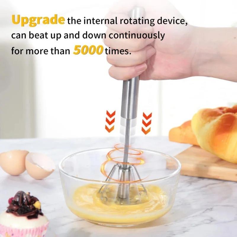 Stainless Steel Semi-Automatic Whisk Egg Beater | Manual Self-Turning Hand Mixer for Eggs, Cream, Batter, and Baking Tools