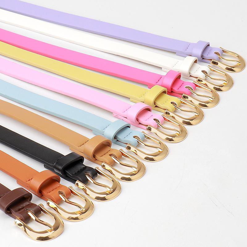 Ceinture plate à boucle ardillon pour femme, couleur bonbon, simple, décorée de vent, pour jeans