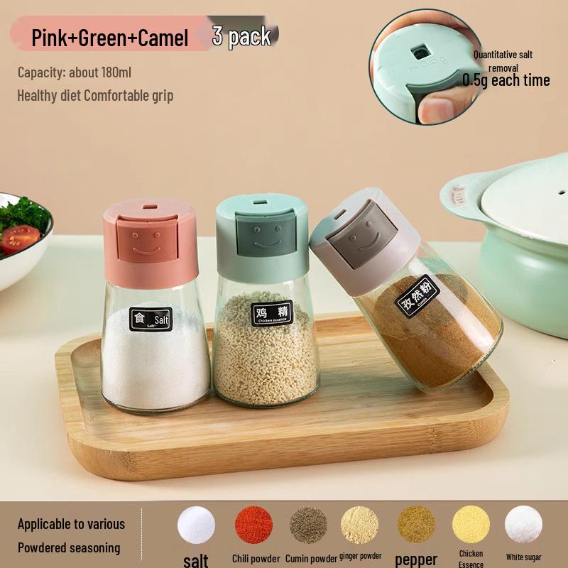 Press-Type Sealed Seasoning Jar: Moisture-Proof Salt and MSG Control Container for Kitchen.