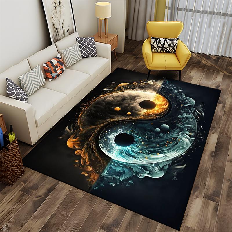 Yin Yang Universe Design Carpet with Fiery and Water Elements Illustration Suitable for Use As an Anti-slip for Living Room Bedroom Sofas