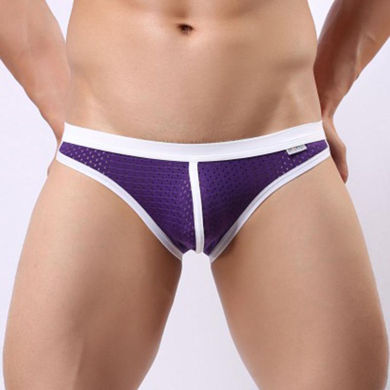 Men's Low Rise Contrast Color Briefs Sporty Athletic Mesh Quick-Dry Breathable Underpants
