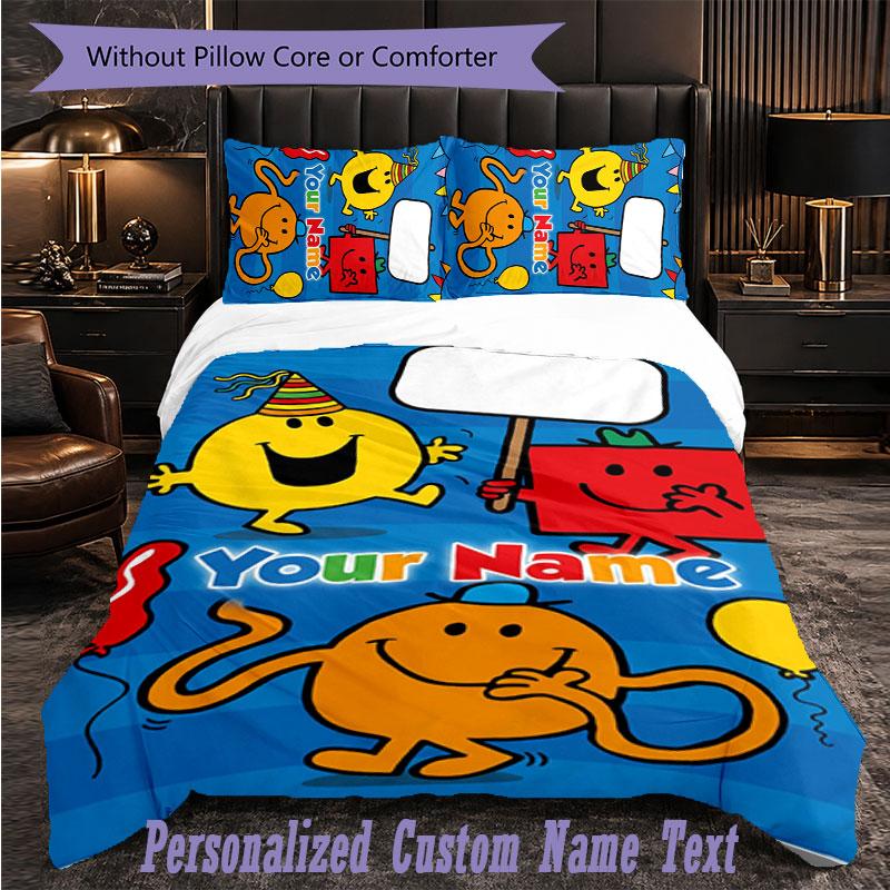Personalized 3Pcs Bedding SetMr. Men & Little Miss Custom Text Duvet Cover Pillowcase Set Bedroom Gift