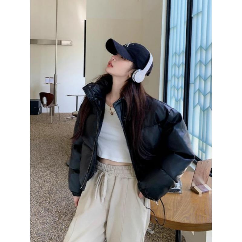 

Женские пуховые куртки коричневые зимние корейские модные стиль Y2K воротник-стойка черные теплые 2023 НОВЫЕ женские пальто хлопковая верхняя одежда XL чёрный