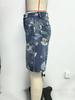 Cross2026 Florale High-Waist Wide-Leg Denim Capris für Damen