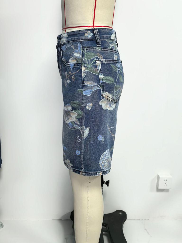 Cross2026 Florale High-Waist Wide-Leg Denim Capris für Damen
