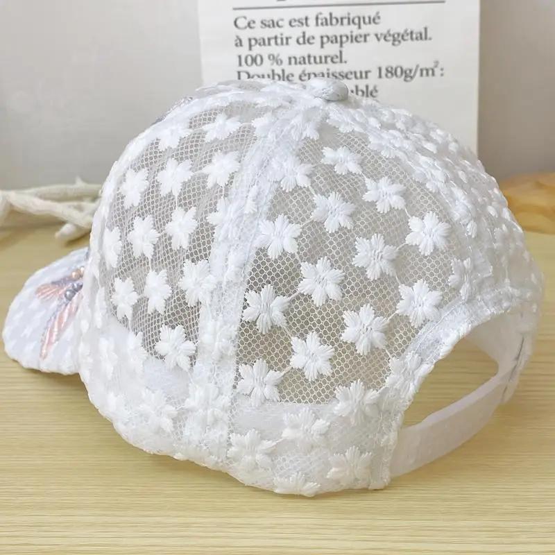 Breathable Summer Thin Lace Baseball Cap Women's Embroidered Flower Mesh Sunshade Hat Korean Style Fashionable Outdoor Cap