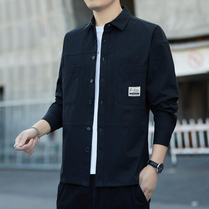 Men's Korean Style Long Sleeve Cotton Shirt - Loose Fit Casual Jacket Top for Spring & Autumn