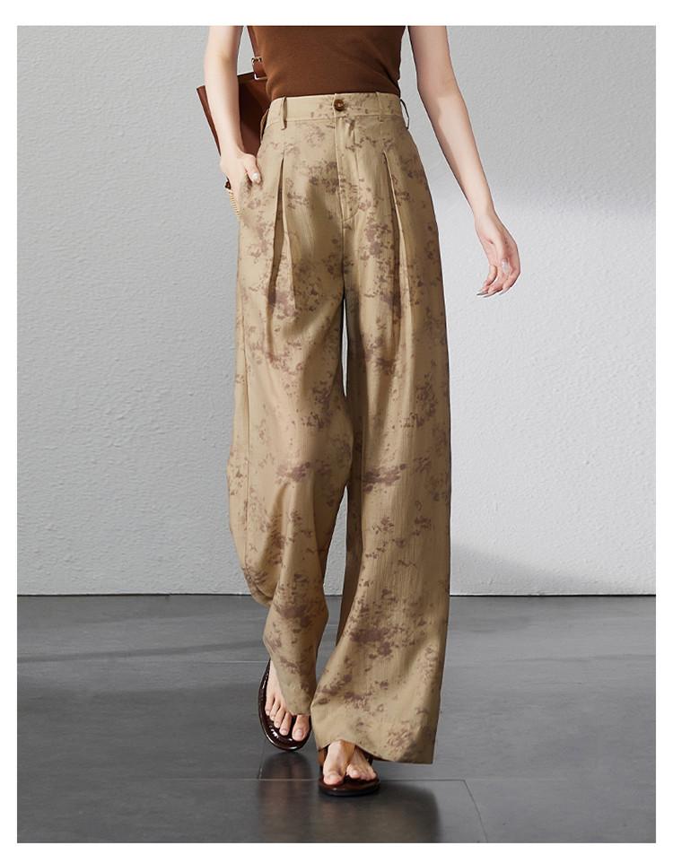 Fashionable printed casual wide leg pants for women in 2026 summer, thin, casual, loose and versatile, slimming and floor hugging pants