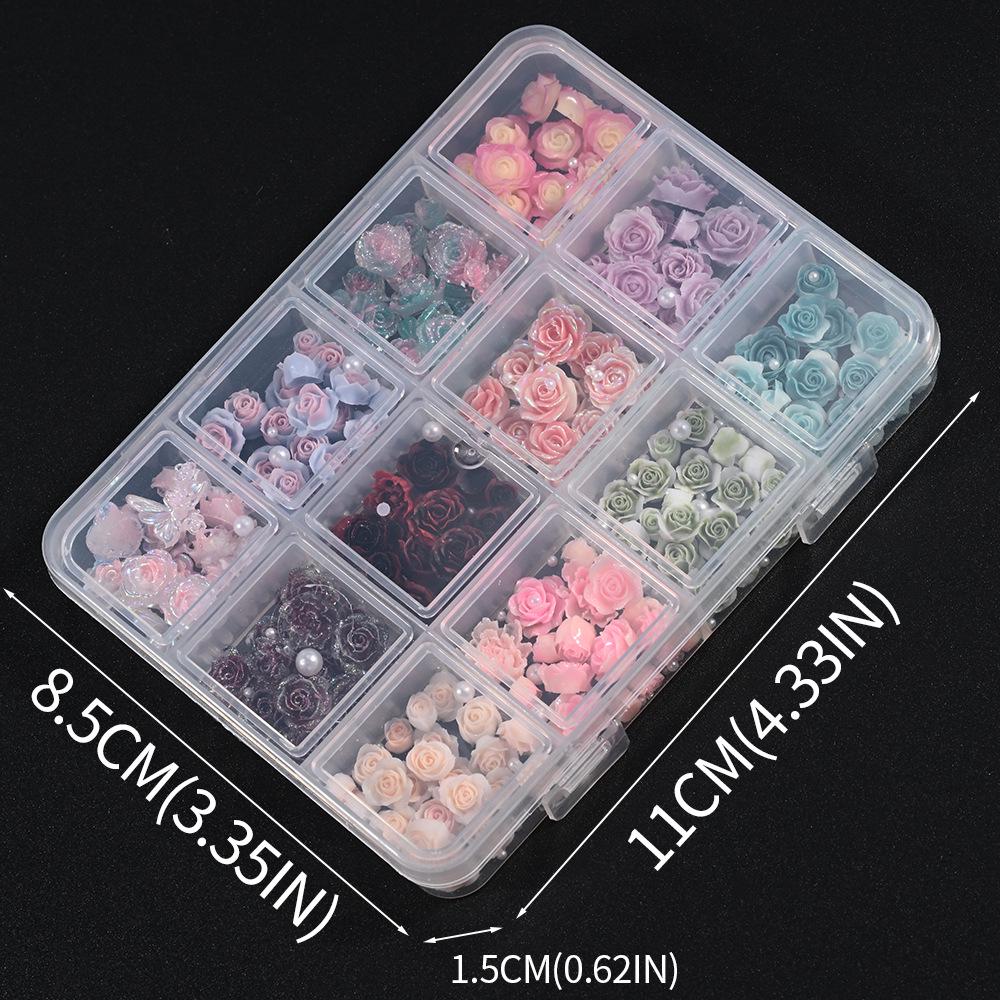Rose Pearl & Camellia Nail Art Decorations - 12 Grids Mixed Pack