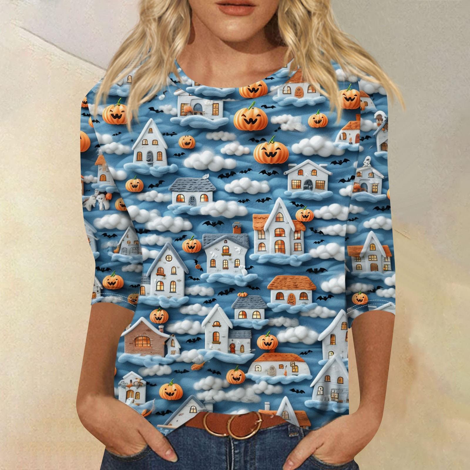 

Жіночі сорочки з рукавом 3/4 Милі футболки з 3D-принтом на Хеллоуїн Блузки Повсякденні топи великих розмірів Пуловери XL