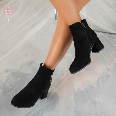 Short Boots Autumn Winter Single Boots Year New Boots Matte Short Black Ankle Boots Medium Heel Thick Heel Martin Boots