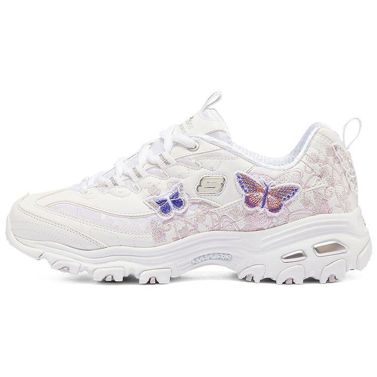 Skechers DLites Fabric Synthetic Leather Mesh Classic Low-Top Dad Sneakers Women sneakers White Pink 149908-WHT 36