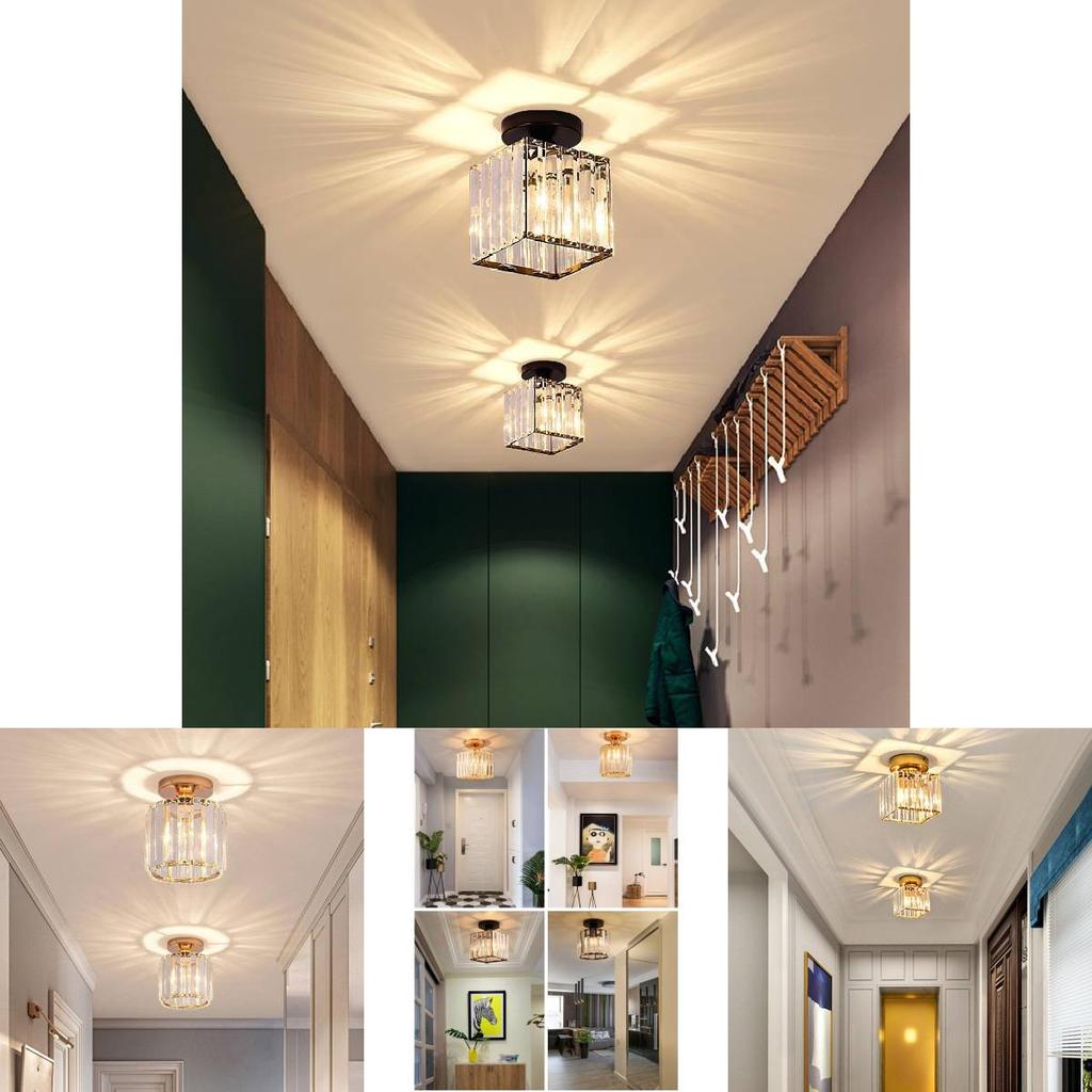 Stylish Modern Crystal Ceiling Light Elegant Design For Entryway Hallway In Black And Gold