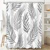 White Pattern Shower Curtain with Gray Leaves Bathroom Decor Waterproof Liner for Bathtub and Sink Faucet 6 hooks included (180x