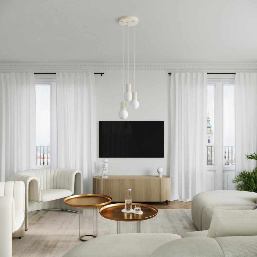 Moderní stolní lampa Béžové rýhované tělo Skleněná bílá koule Spínač do předsíně obývacího pokoje 1Xg9 8W Halo Sollux Lighting