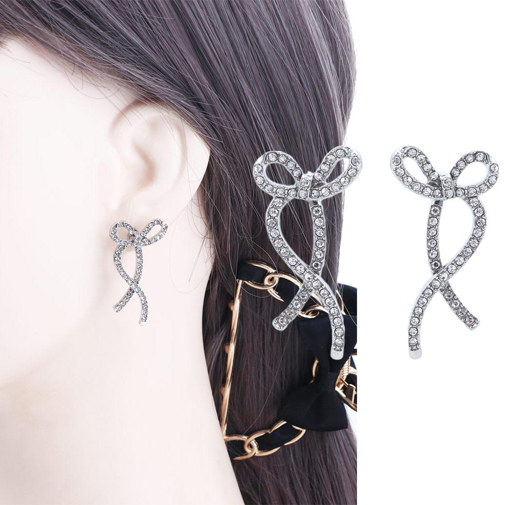 Rhinestone Ribbon Bow Zircon Bow Earrings Women Earrings Korean Style Rhinestone Bow Ear Studs