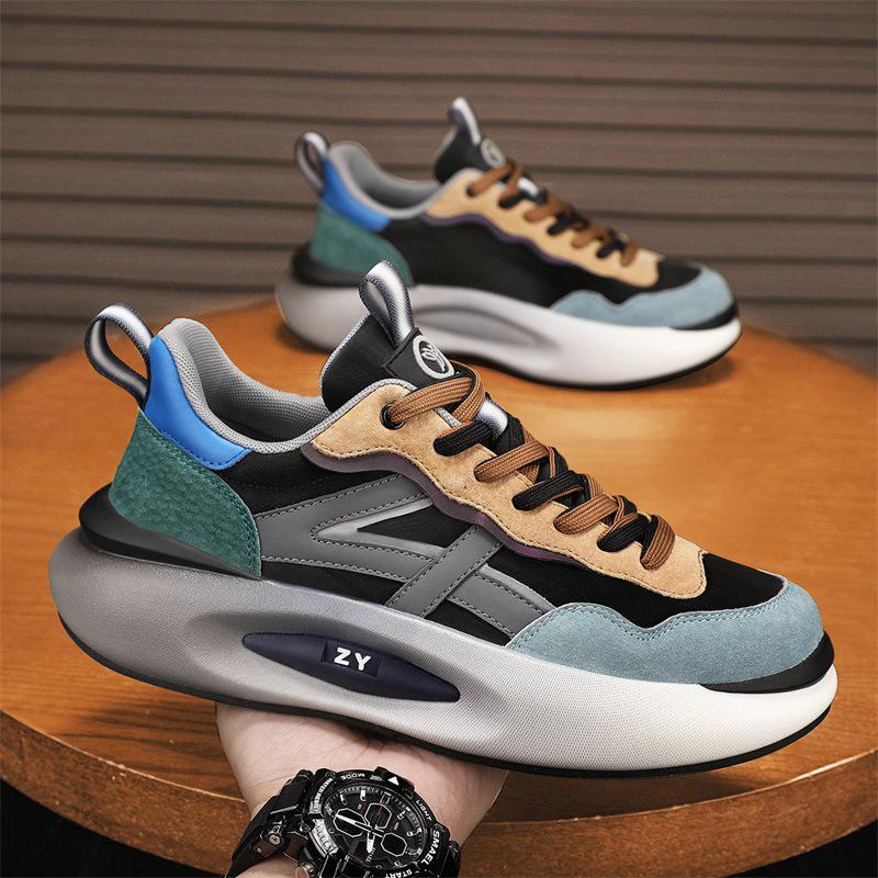 High-End Men's Breathable Leather Fashion Sneakers - Versatile, Thick-Soled, Height-Boosting Dad Shoes for Autumn & Winter