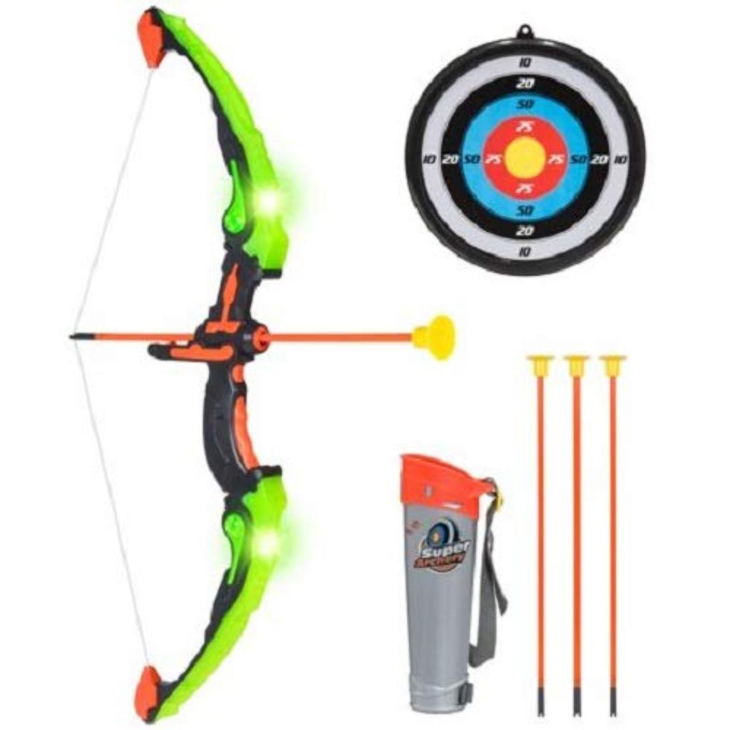 Set Arco e Frecce per Bambini Gioco di Tiro con Luce LED Arco Giocattolo Bersaglio Faretra Giocattoli Sportivi Indoor Outdoor per Bambini e Bambine Regali