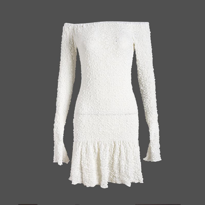 

Summer Sweet Princess Style 2025 New High Elastic Soft Wrapped Chest off-Shoulder Sexy Long Sleeves Dress 51451 White S