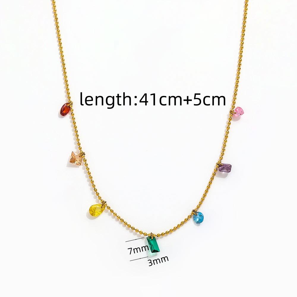 Fenny 18K Gold Plated Waterproof Fashion Rainbow Colorful Water Drop Zirconia Pave Pendant Stainless Steel Necklace 41+5cm золотой
