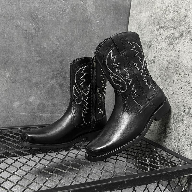 Fashion Winter Men Business Chelsea Boots Pointed Side Zipper Cowboy Knight Boots Versatile Fashion Ankle Boots Size 38-48 Men Boots