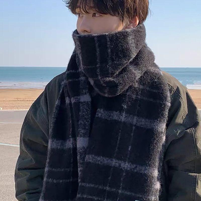 

Men s Plaid Scarf Stylish Korean Style Versatile Winter High-End Neck Warmer Gift for Young People Students