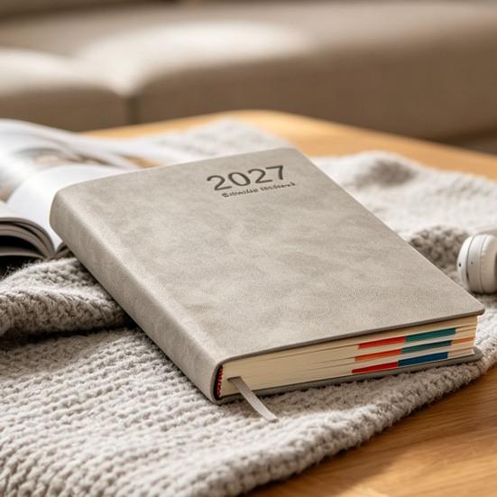 Office Supplies for Planning 2027 A5 Daily Planner, Imitation Leather 320 Page Schedule Notebook with Professional Time Management Journal Ribbon