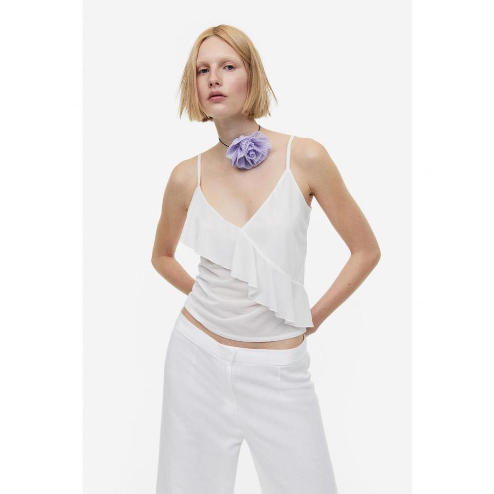 

H&M Flounce Detail Strap Top White 1171522002
