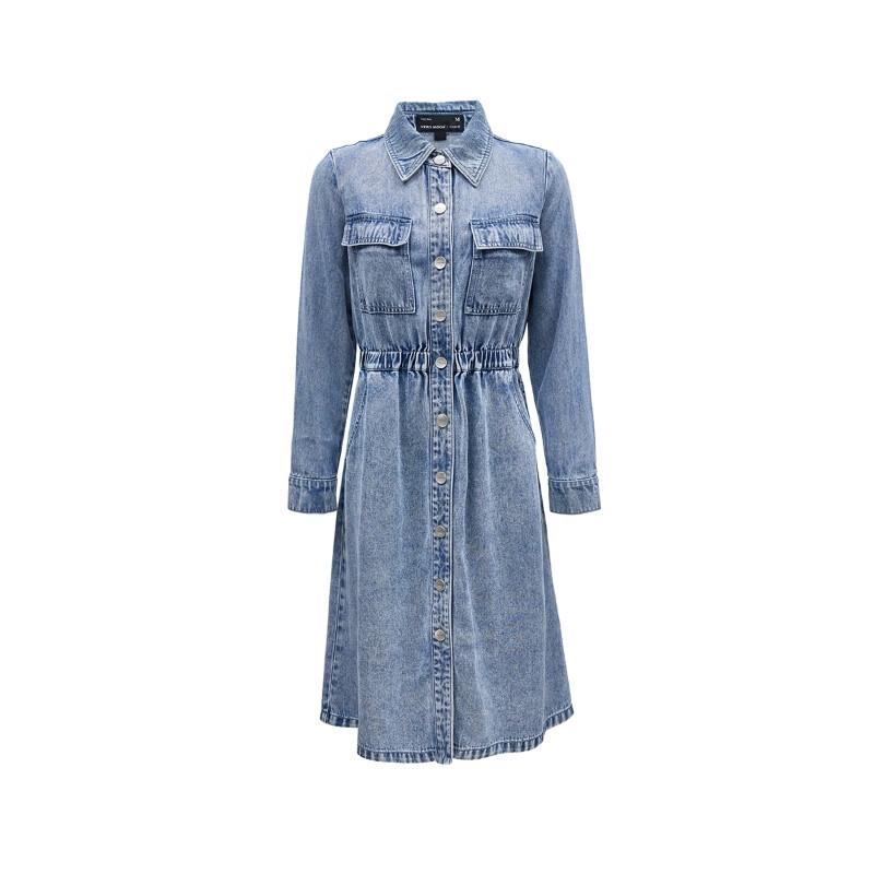 VEROMODA 2025 Lapel Distressed Single-Breasted Midi Dress