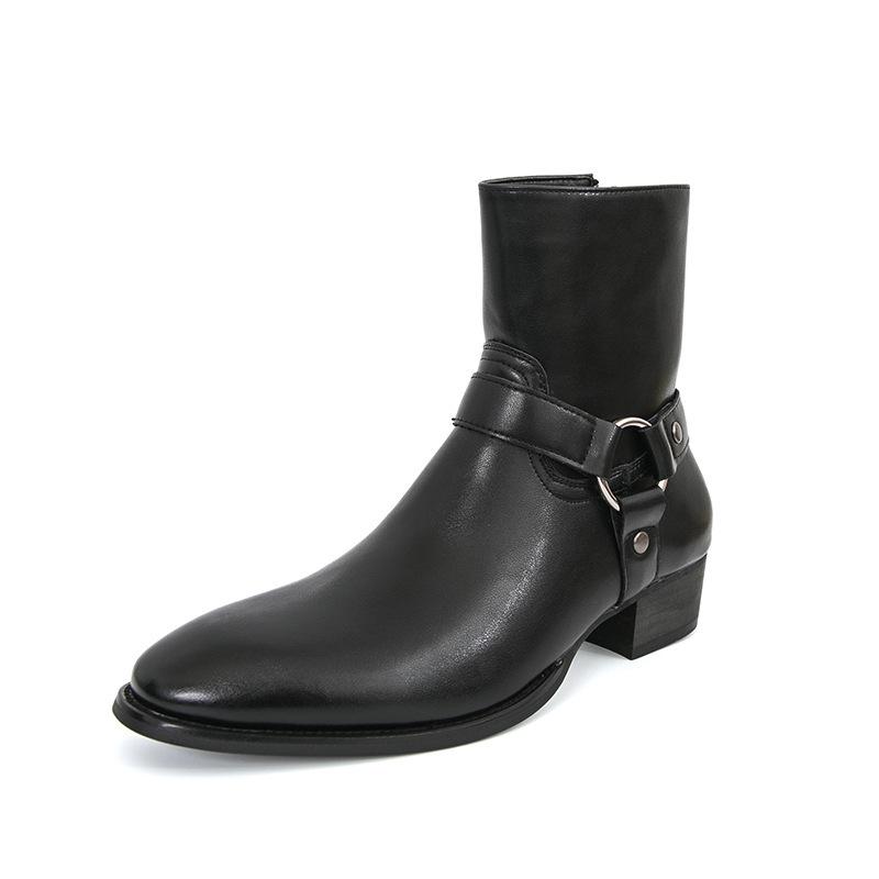 Men's High-Top Chelsea Motorcycle Boots - Trendy British Style Pointed Toe Leather Casual Short Boots.