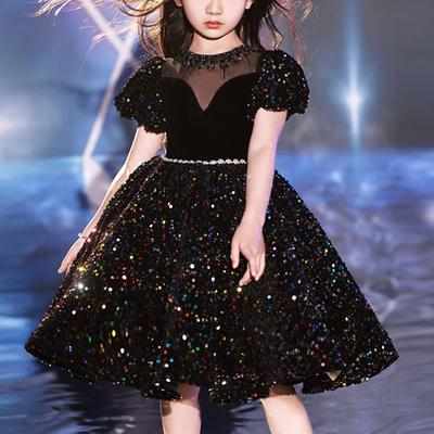 Children's Dress Princess Dress With Bow Solid Color Sequin Performance Cake Dress