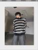 Men's Plush Mohair Black & White Striped Sweater - High-End Simple Knitted Design
