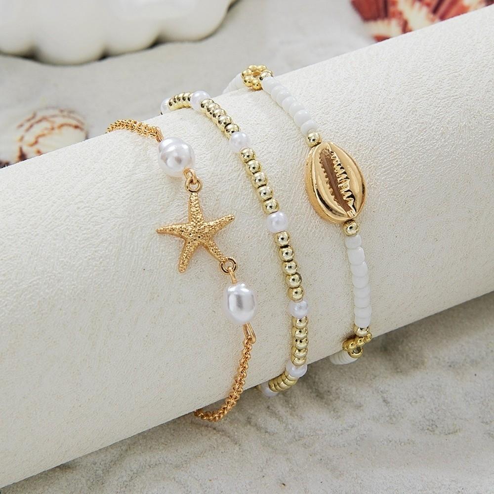 3Pcs Stretch Beaded Bracelet Set Pearl Multiple Layers Bracelet Fashion Shell Bracelet Set Party