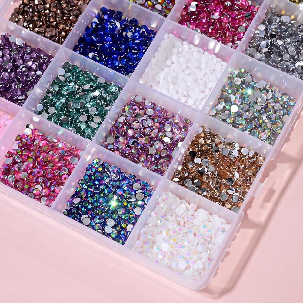 1Box 3D Colorful Round Nail Art Rhinestones Flatback Galss Diamond Gems Jewelry Nails Charms DIY Makeup Manicure Accessories &*1