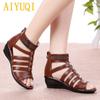 AIYUQI Women Sandals  Summer  Women Genuine Leather Sandals Rhinestones Roman Sandals Ladies Mother