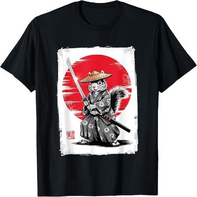 Eichhörnchen Samurai Ninja Vintage Anime Japanischer Ukiyo-e T-Shirt