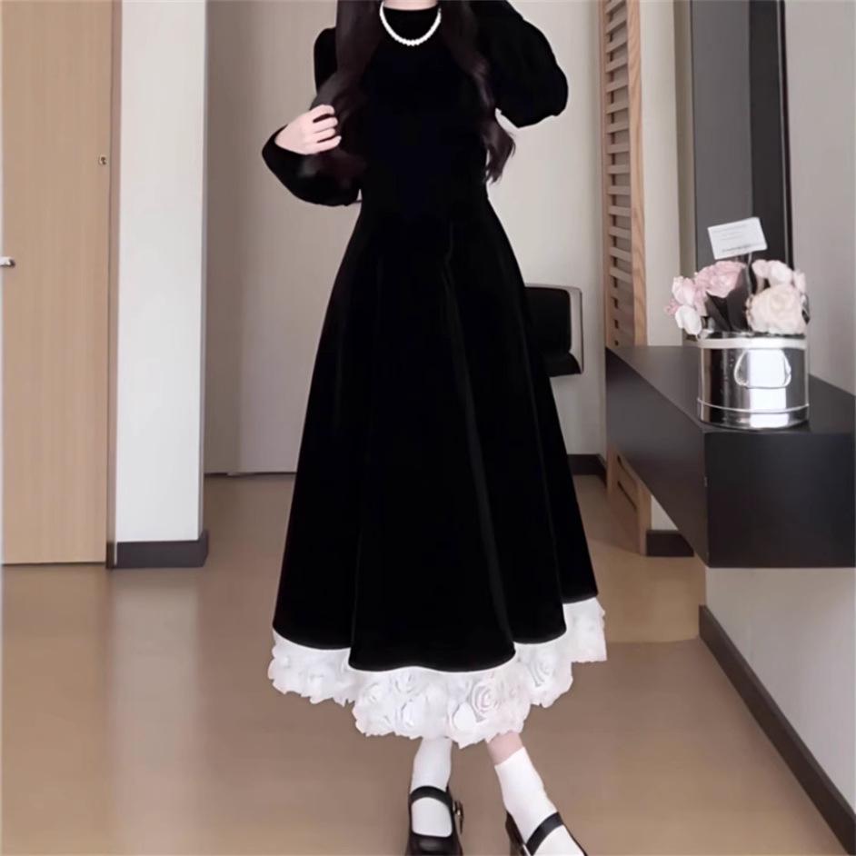 2025 Matsumoto Princess Velvet Waist-Slimming Color-Block Mini Dress