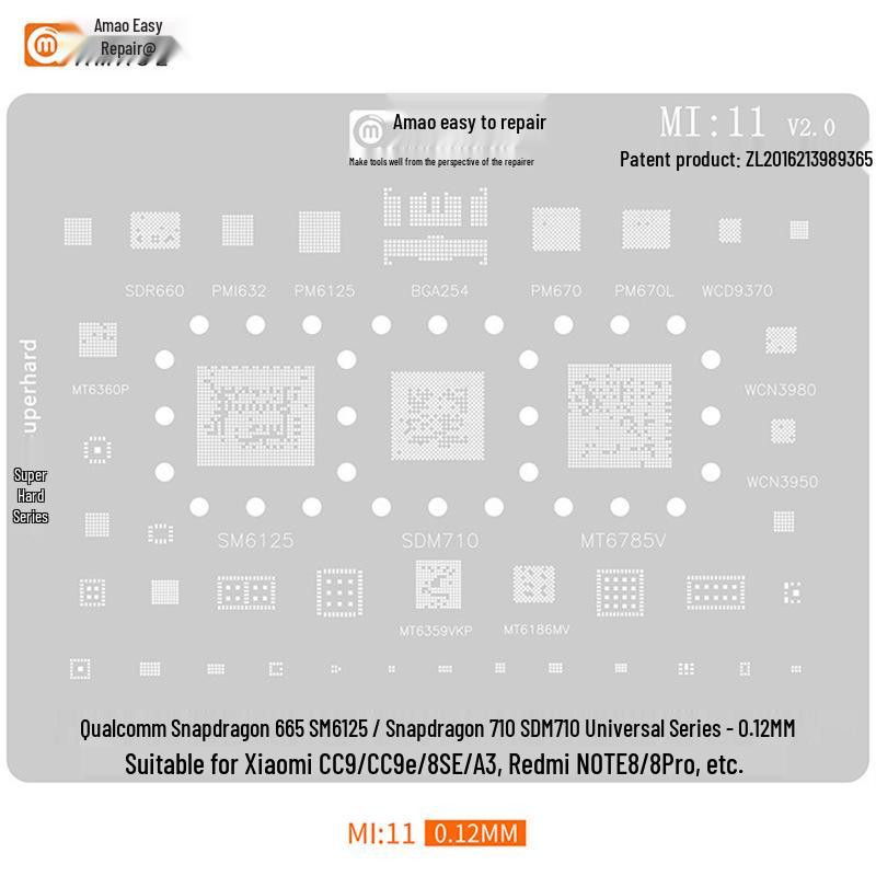 

Amaohuyi Xiu Solder Paste Stencil for Black Shark 3, Redmi K30P, Xiaomi 10Pro SM8250 CPU
